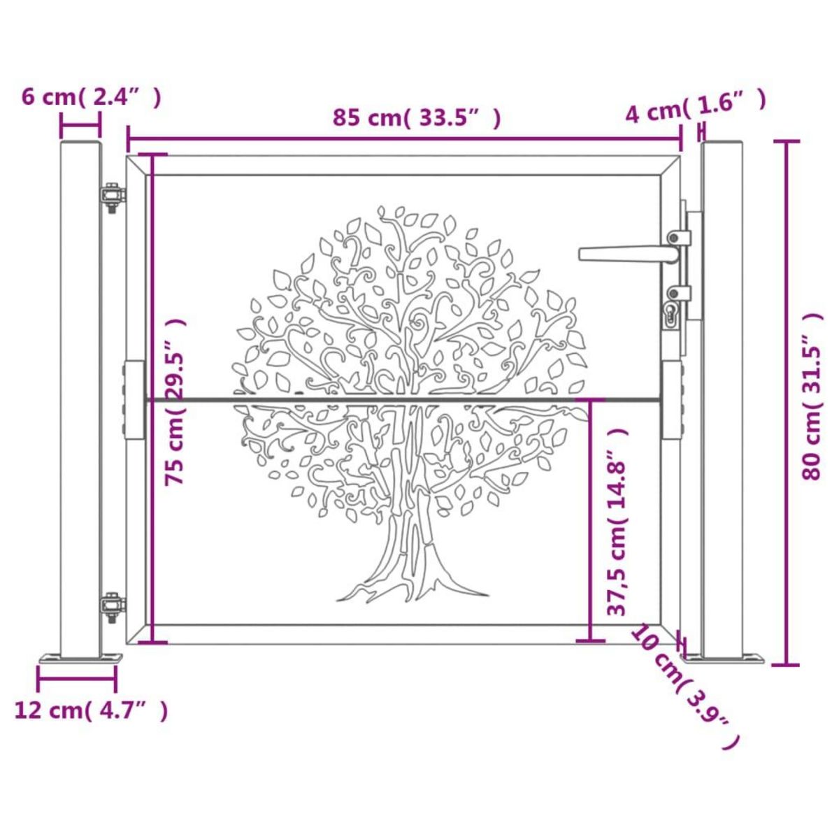 VIDAXL Portail de jardin anthracite 105x80 cm acier conception d'arbre