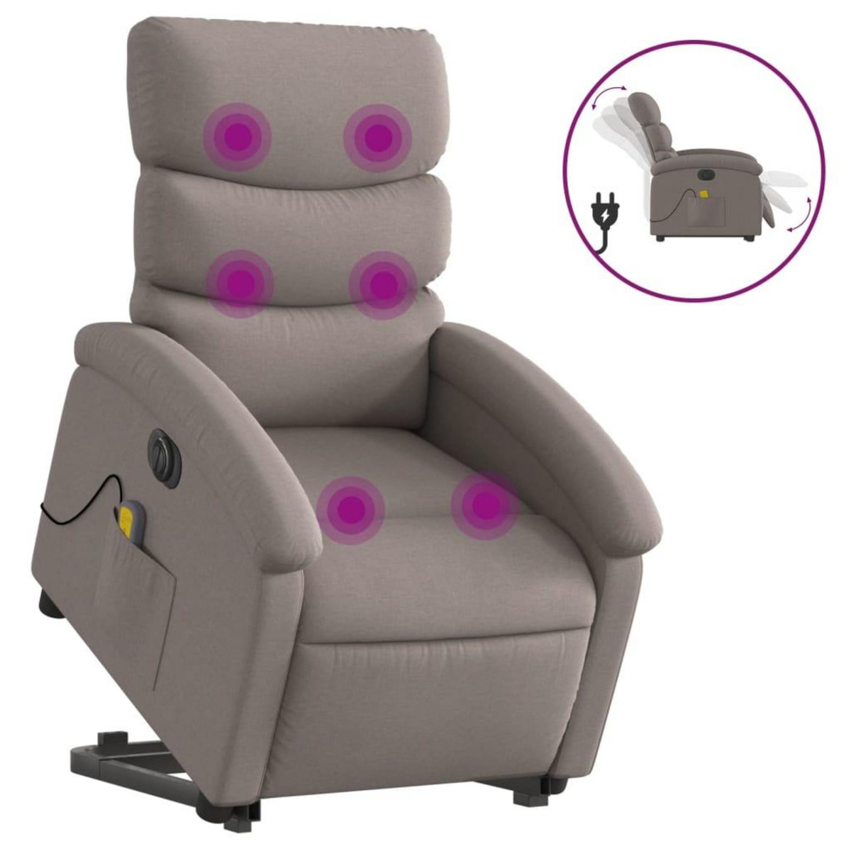 VIDAXL Fauteuil inclinable de massage electrique Taupe Tissu