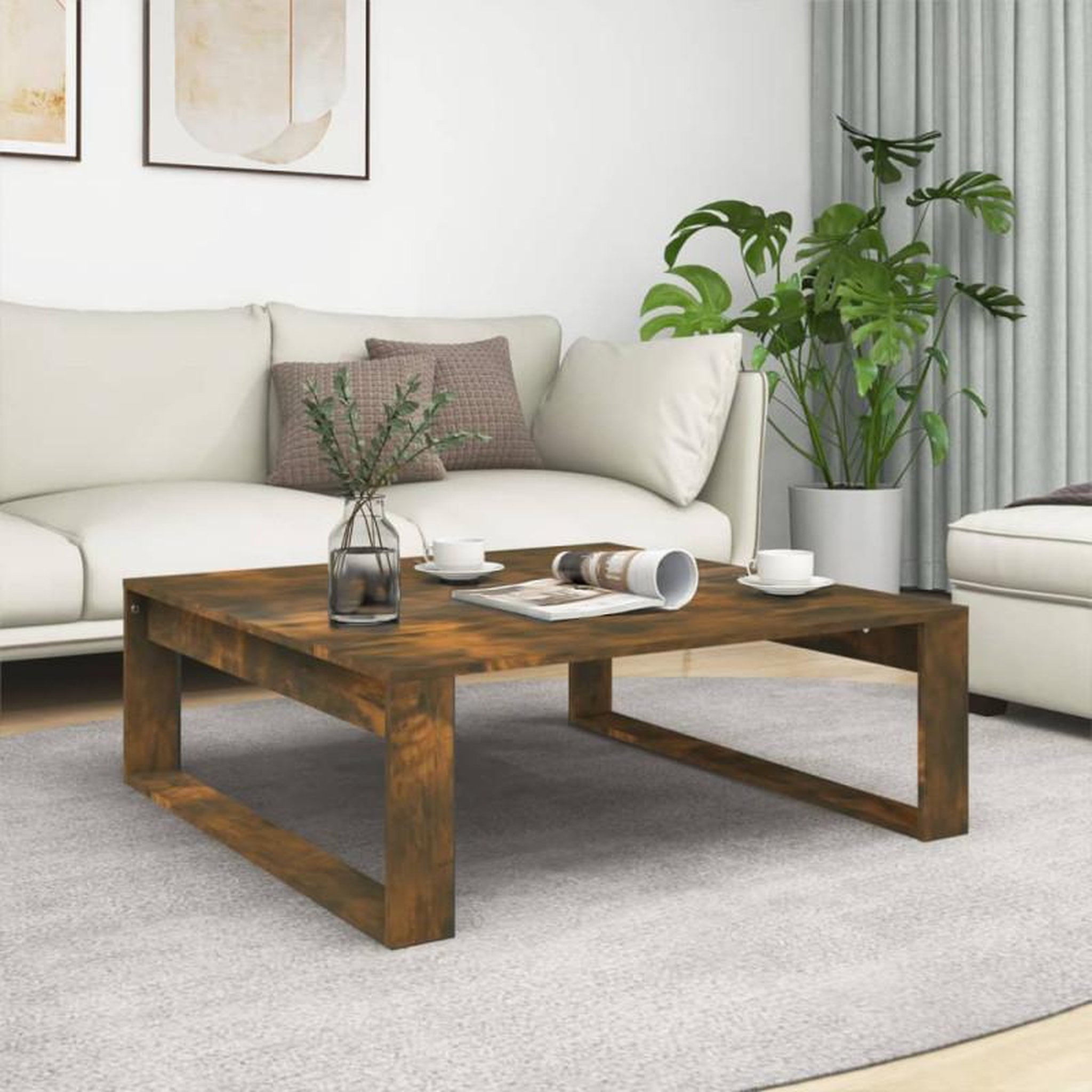 VIDAXL Table basse Chêne fumé 100x100x35 cm Bois d ingénierie