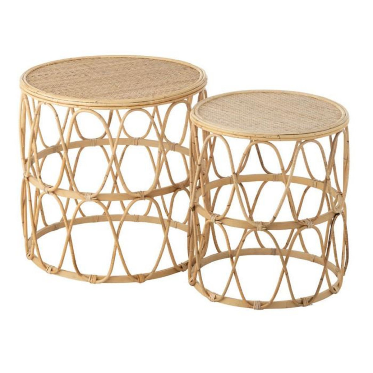 Paris Prix Lot de 2 Tables Gigognes en Rotin  Vague  50cm Naturel