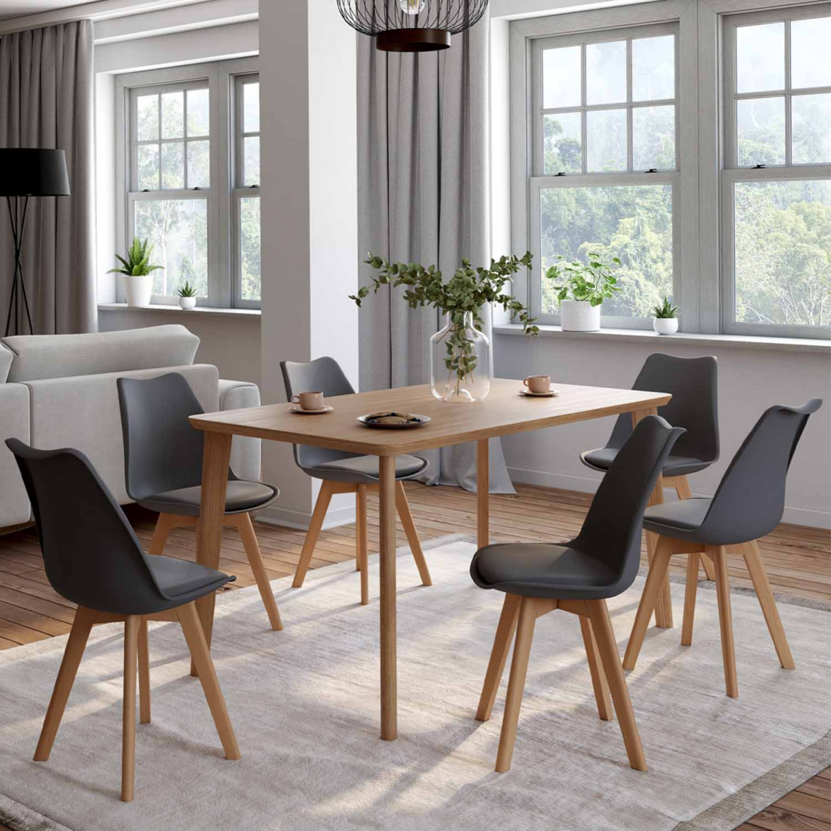 ID MARKET Lot de 6 chaises scandinaves SARA gris foncé pour salle à manger