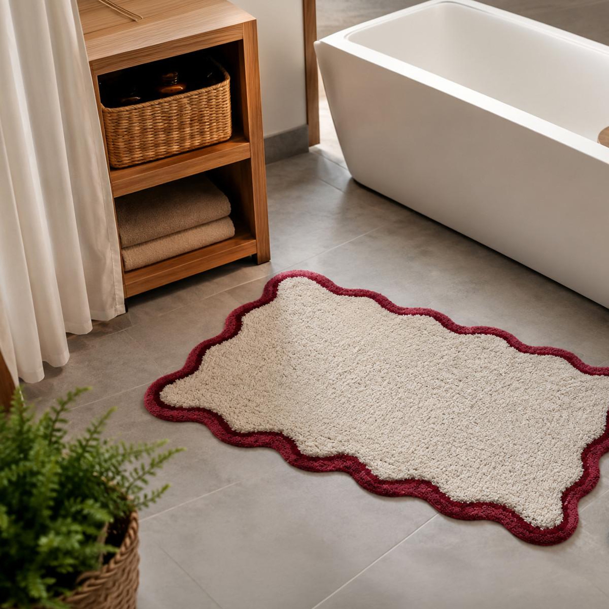 Voir la diapositive 2 : GUY LEVASSEUR Tapis de bain festonné 100% coton tufté 50x80cm
