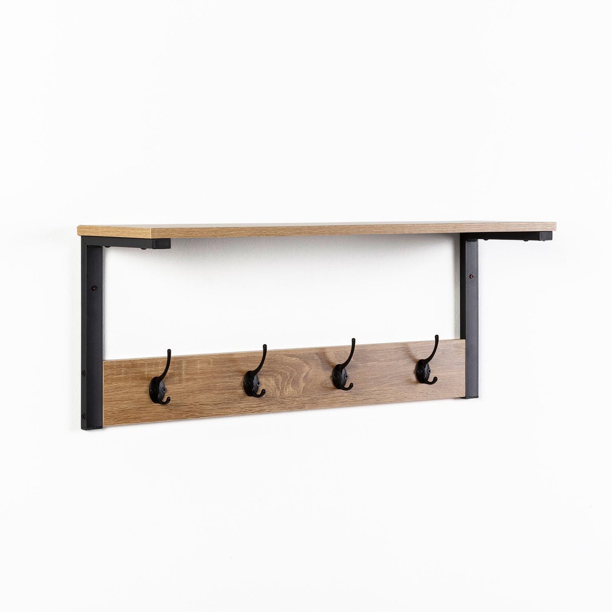 Voir la diapositive 1 : VS VENTA-STOCK Portemanteau Arlet mural 4 cintres et 1 étagère, couleur chêne/noir