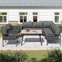 Voir la diapositive 5 : MERAX Salon de jardin 8 places en fer avec table aspect bois, pieds réglables, coussins fournis, gris