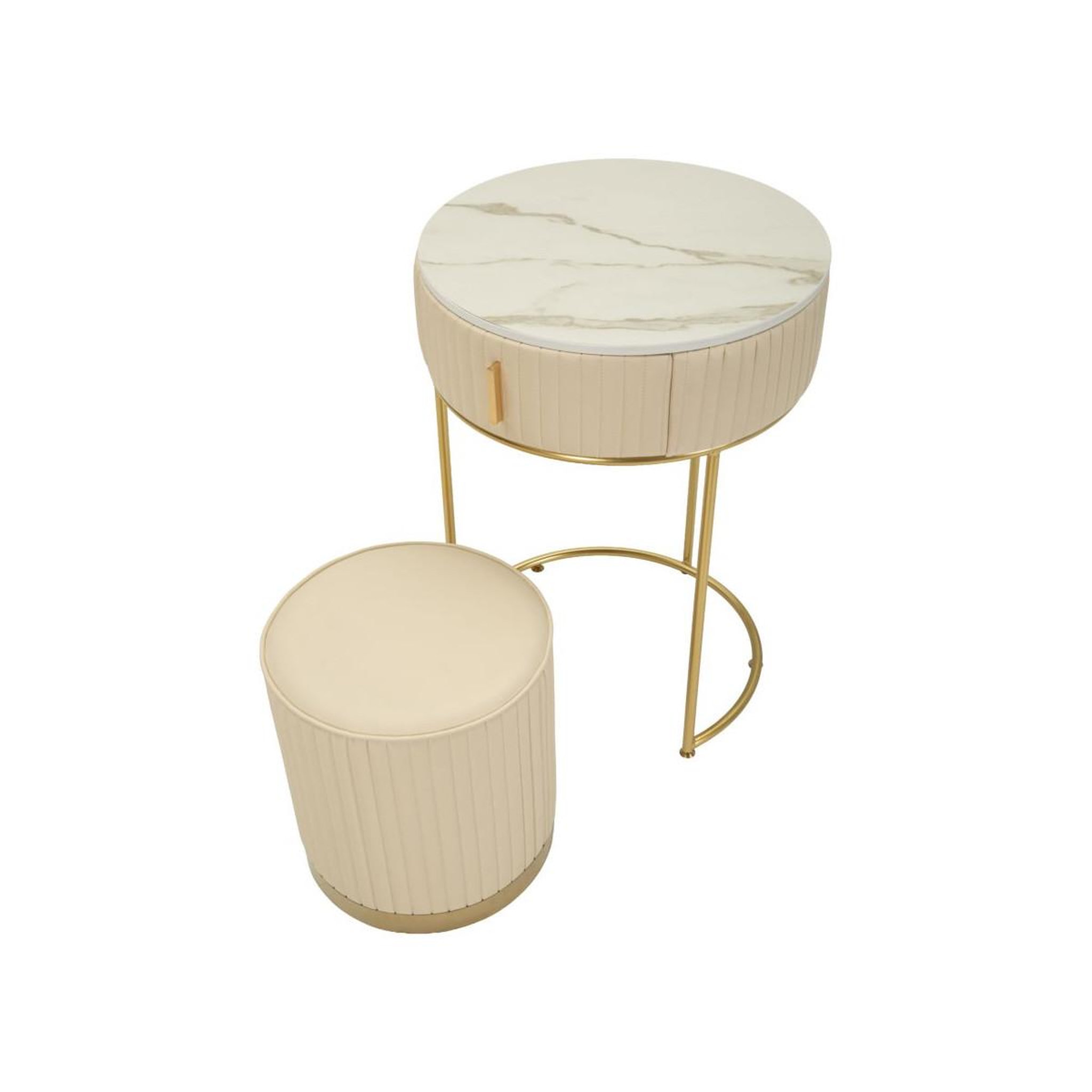 Voir la diapositive 3 : Paris Prix Table de Chevet avec Pouf  Pok  70cm Crème & Or
