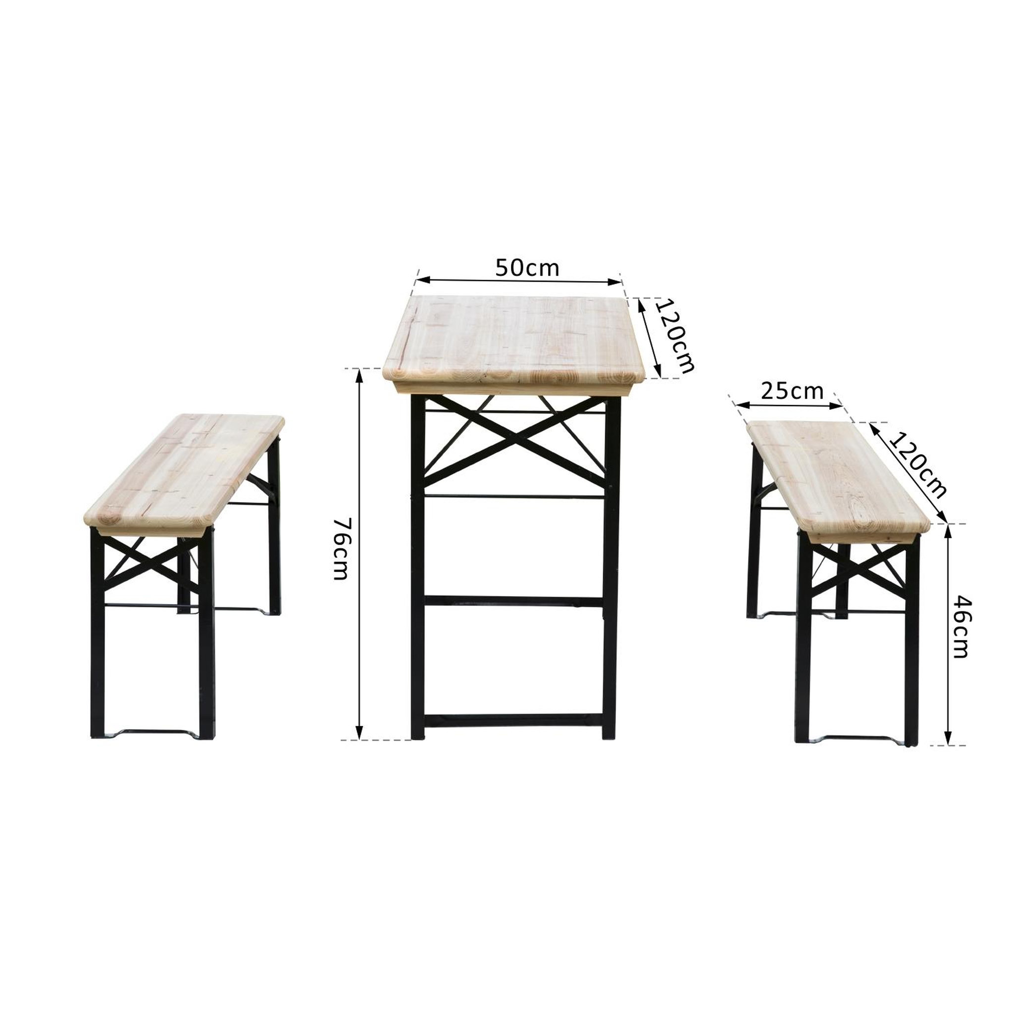 Voir la diapositive 3 : OUTSUNNY Table de camping pique-nique pliable portable + 2 bancs pliables métal époxy noir bois massif sapin