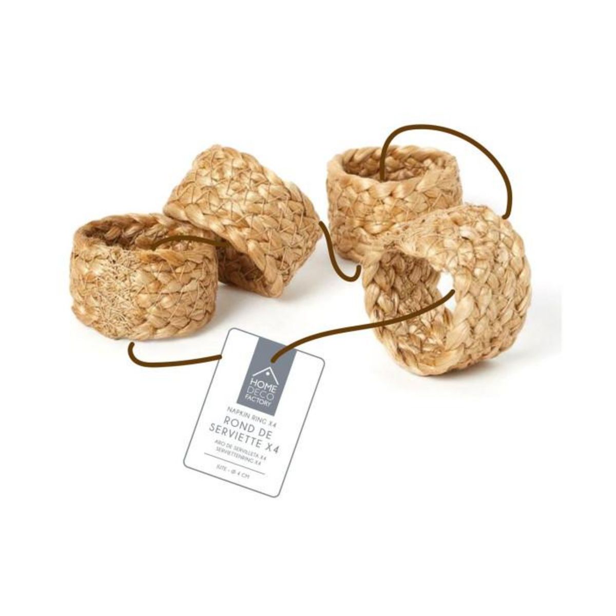 Paris Prix Lot de 4 Ronds de Serviette  Jute  4cm Naturel
