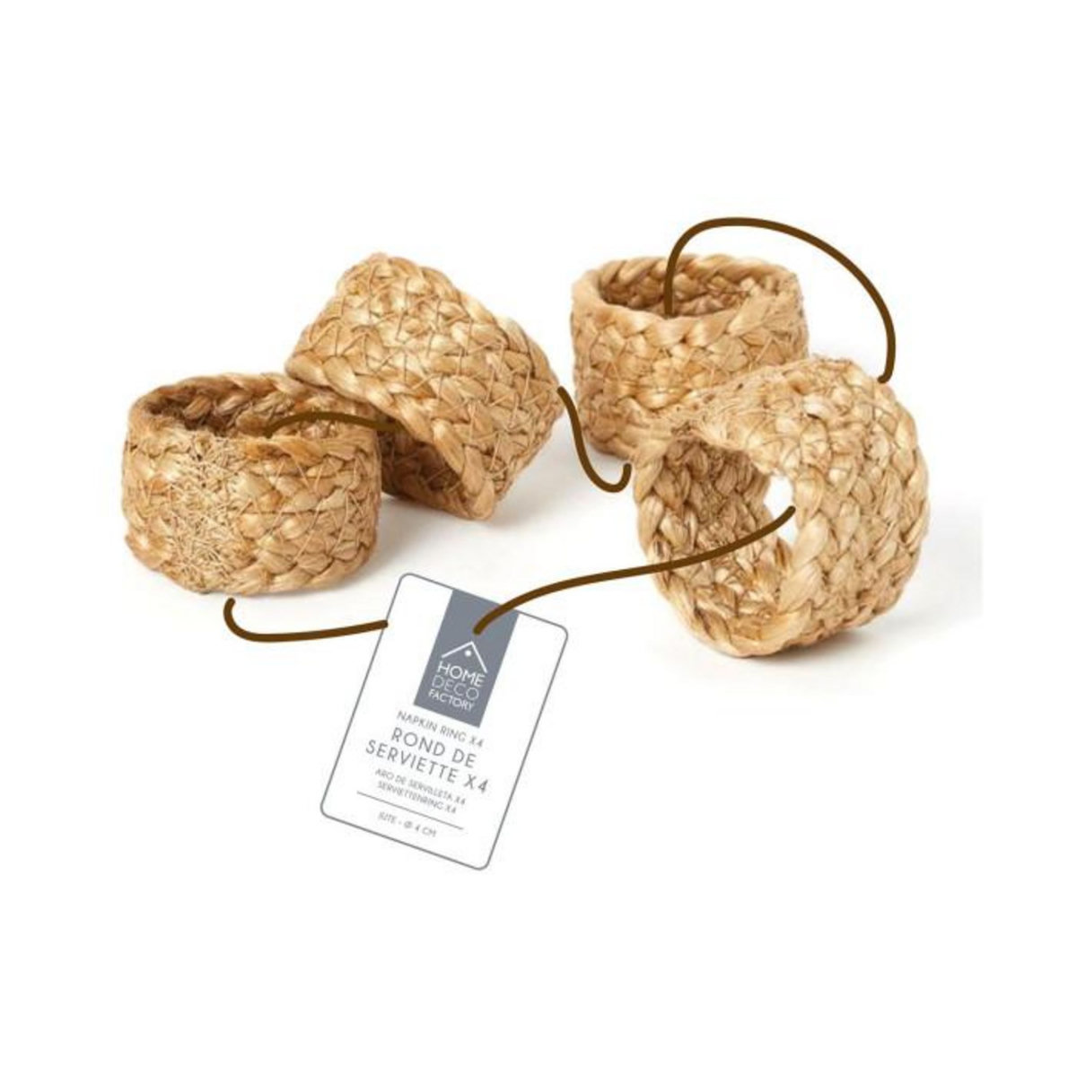 Paris Prix Lot de 4 Ronds de Serviette  Jute  4cm Naturel