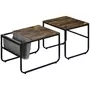 HOMCOM Lot de 2 tables basses gigognes design industriel encastrable - pochette rangement intégrée polyamide gris - métal noir aspect vieux bois