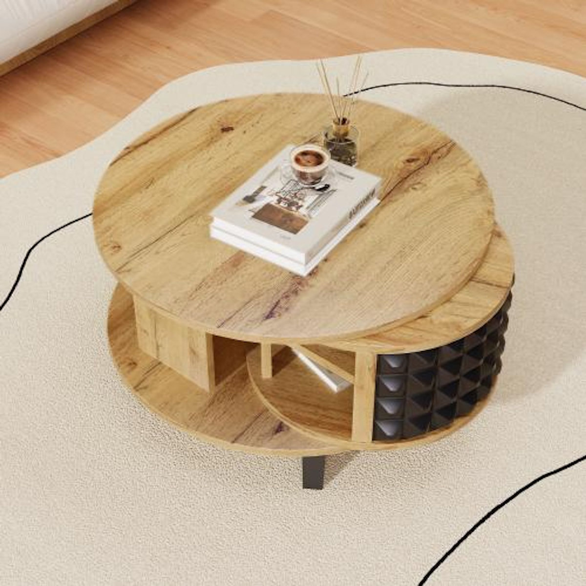 MERAX Table basse ronde naturel - 80x85,2 cm panneau de particules