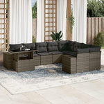 VIDAXL Salon de jardin avec coussins 10 pcs gris resine tressee
