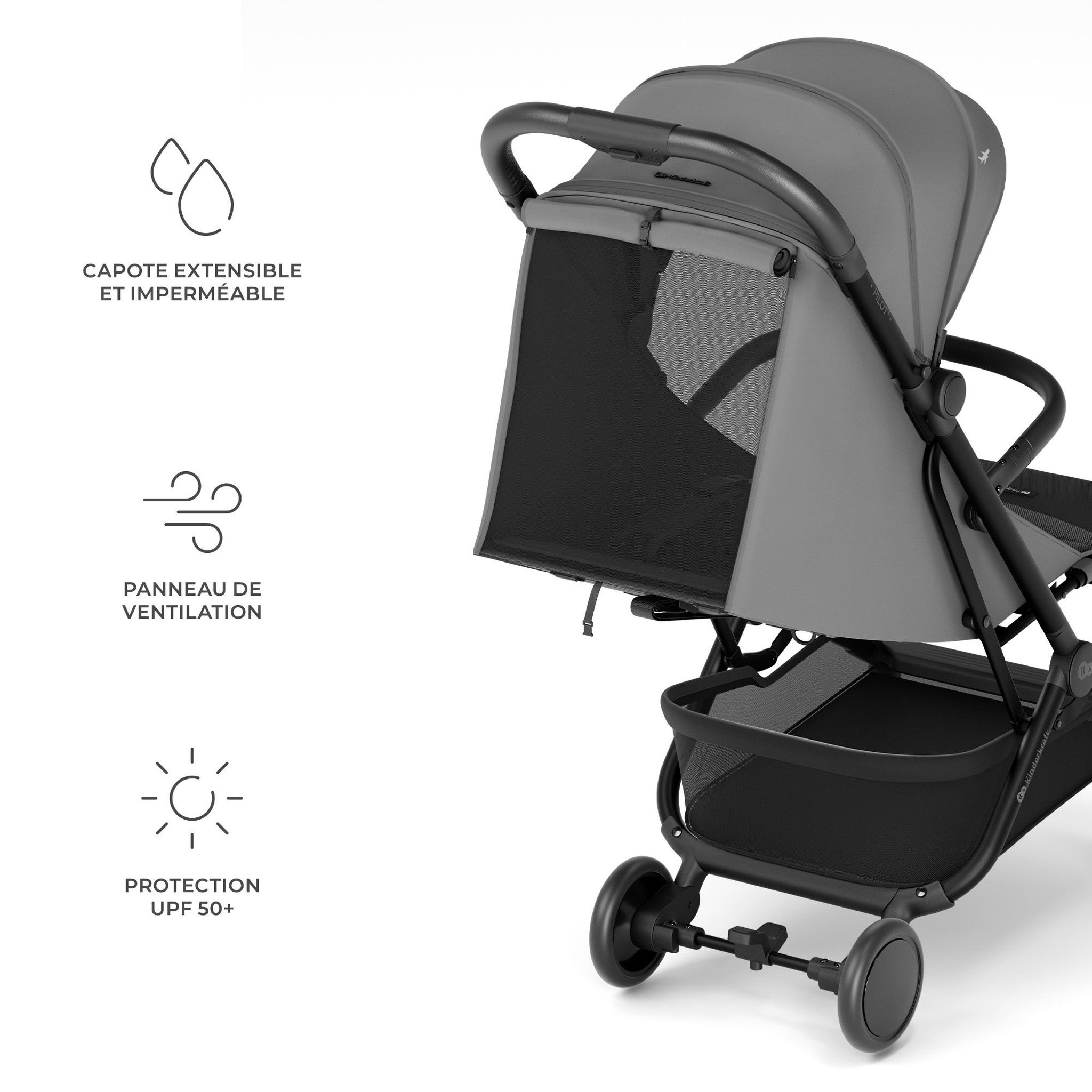 Voir la diapositive 5 : KINDERKRAFT Poussette compacte et facile à plier pour voyages et déplacements