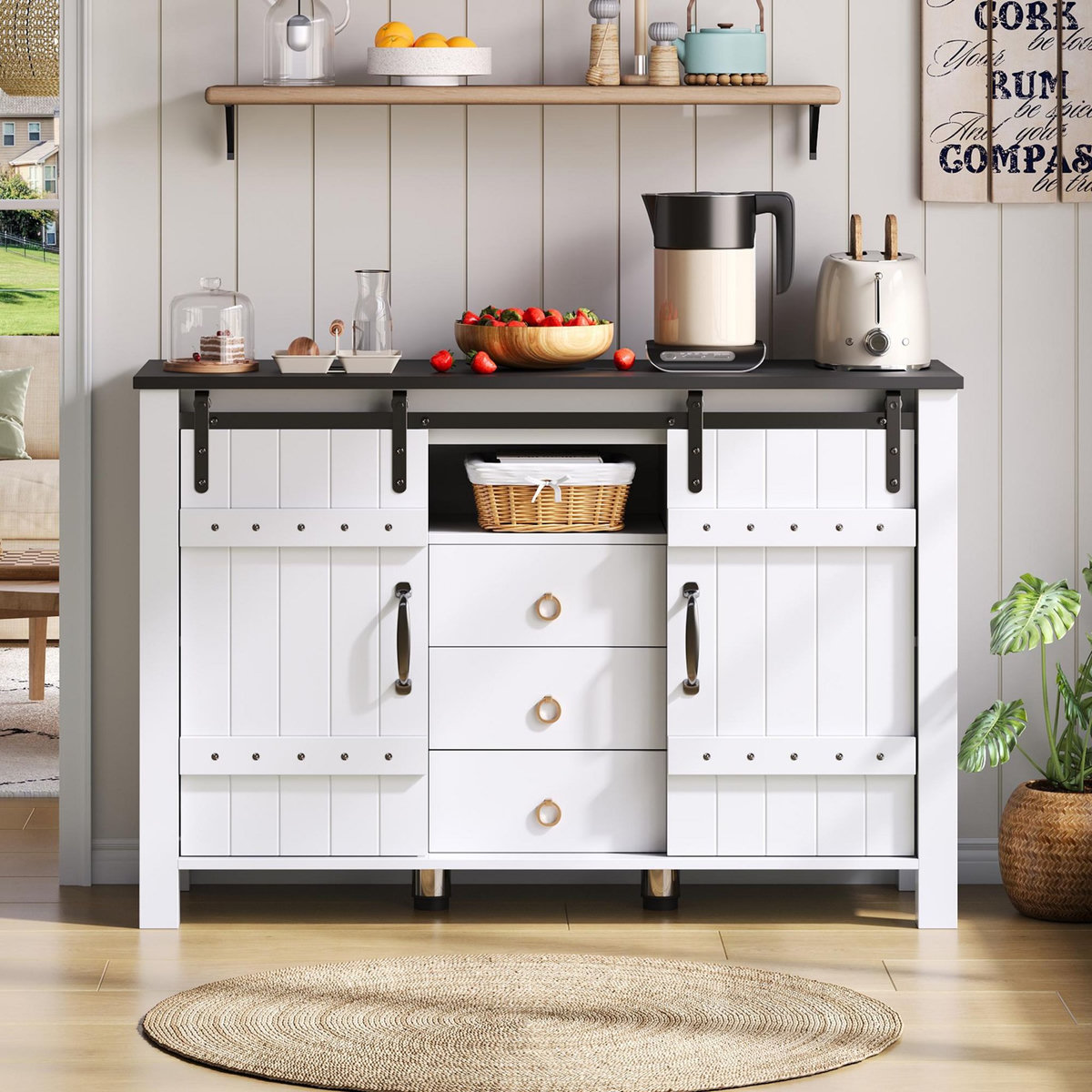 MERAX Buffet 2 porte(s) 3 tiroir(s) - 120 cm blanc mdf