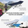 Voir la diapositive 4 : OUTSUNNY Lit de camp lit d'appoint pliable - pochette rangement, tétière, sac de transport, matelas inclus métal Oxford gris bleu