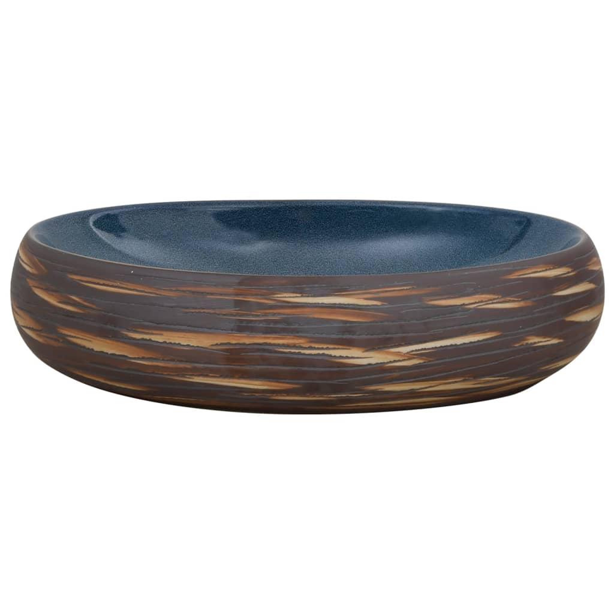 Voir la diapositive 3 : VIDAXL Vasque a poser marron et bleu ovale 59x40x15 cm ceramique