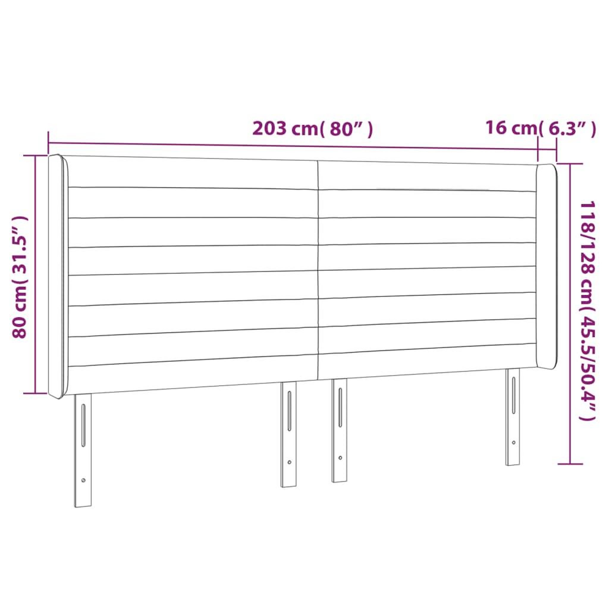 Voir la diapositive 6 : VIDAXL Tete de lit avec oreilles Gris fonce 203x16x118/128 cm Tissu