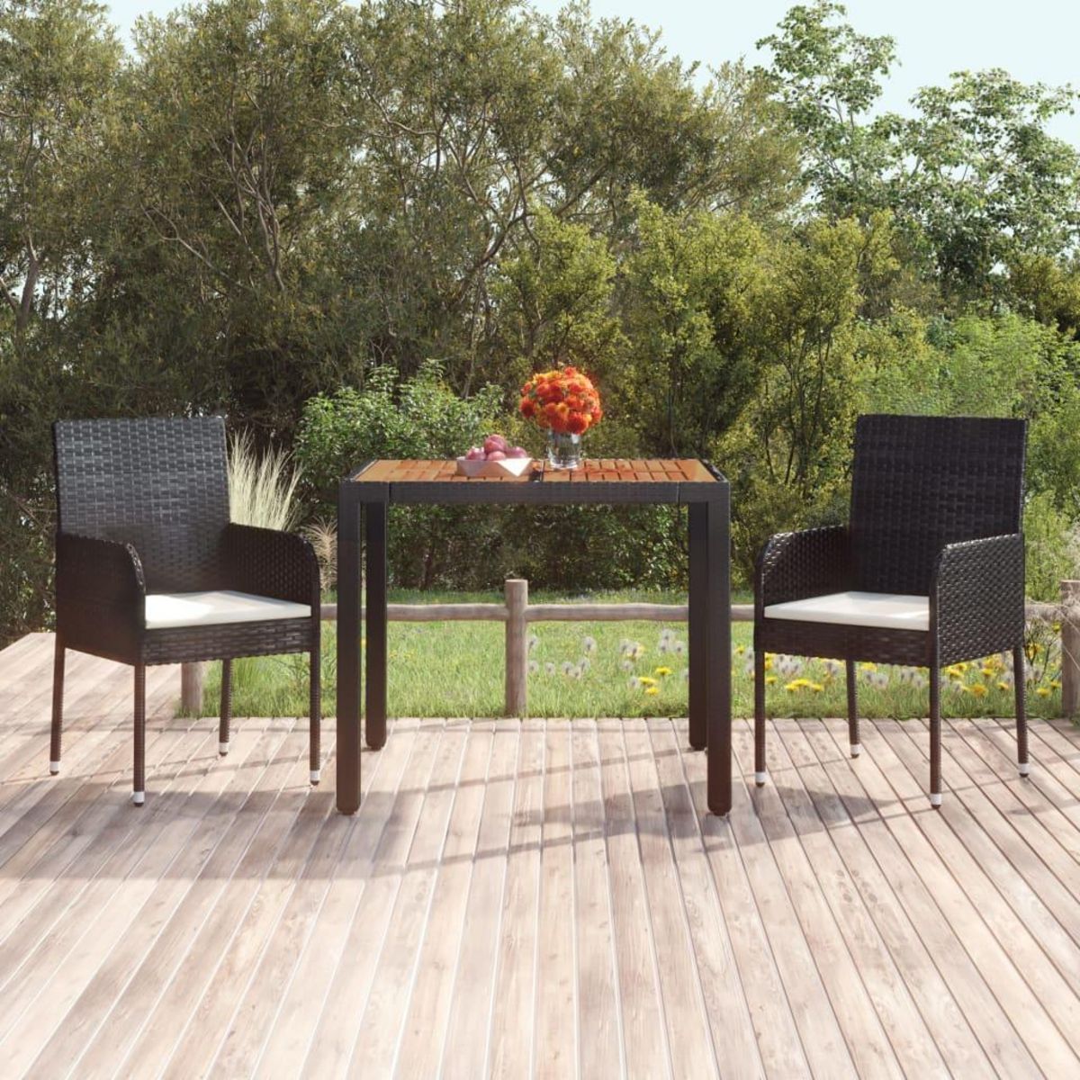 VIDAXL Table de jardin dessus en bois Noir 90x90x75 cm Resine tressee
