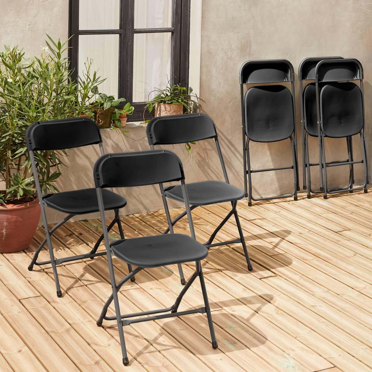 SWEEEK Chaises de réception pliantes – Fiesta – 6 chaises d'appoint en plastique gris foncé et métal