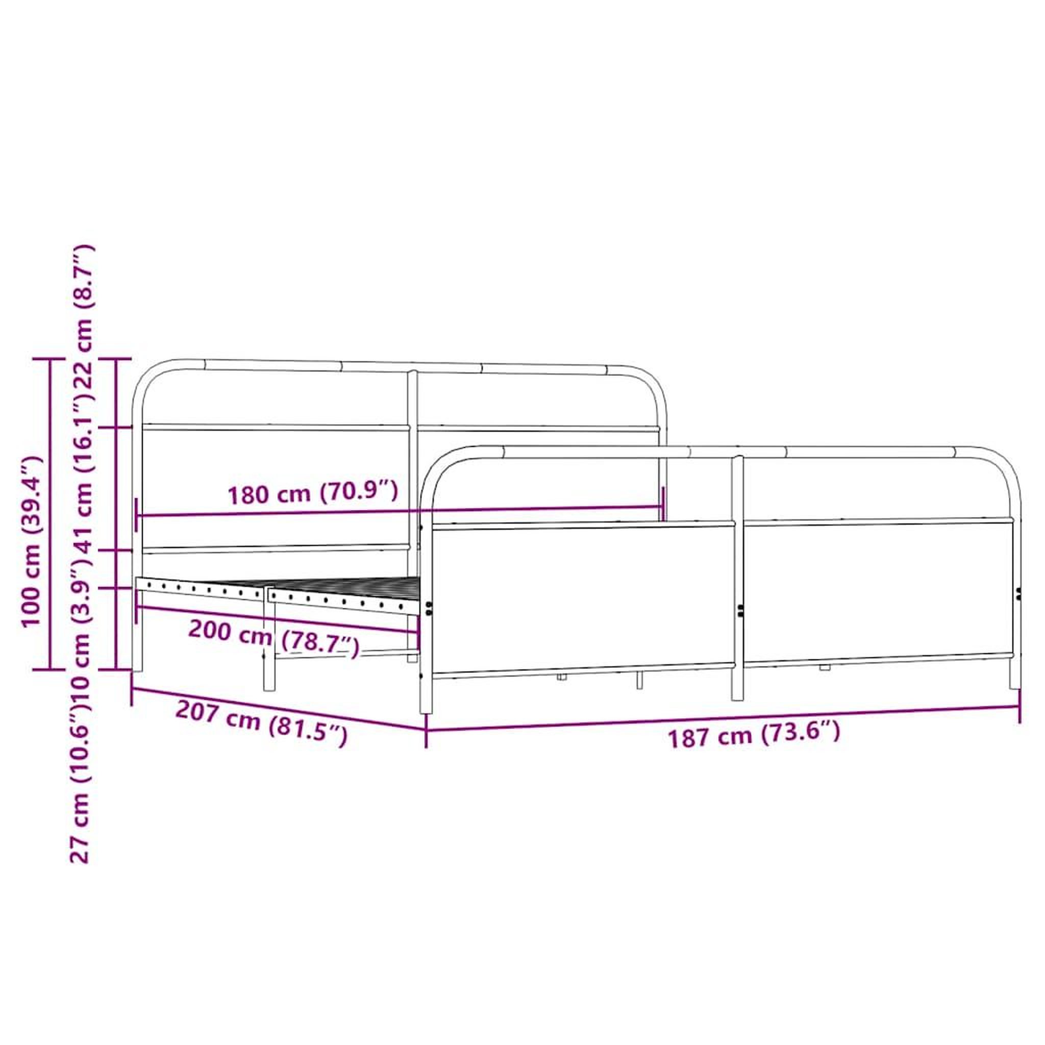Voir la diapositive 6 : VIDAXL Cadre de lit en metal sans matelas chene sonoma 180x200 cm