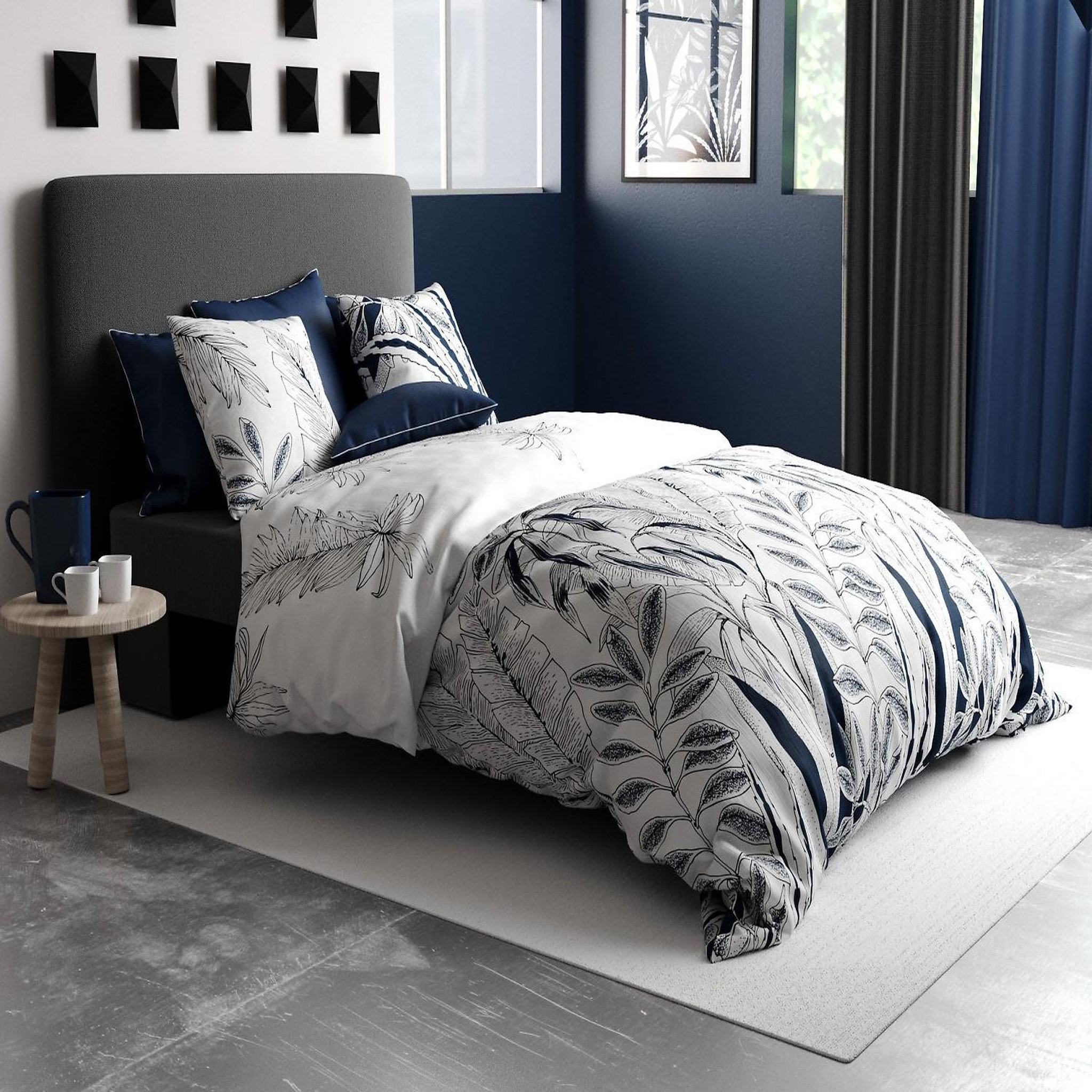ATELIER DU COTON Parure de drap 100% coton 57fils zanzibar. Coloris disponibles : Bleu