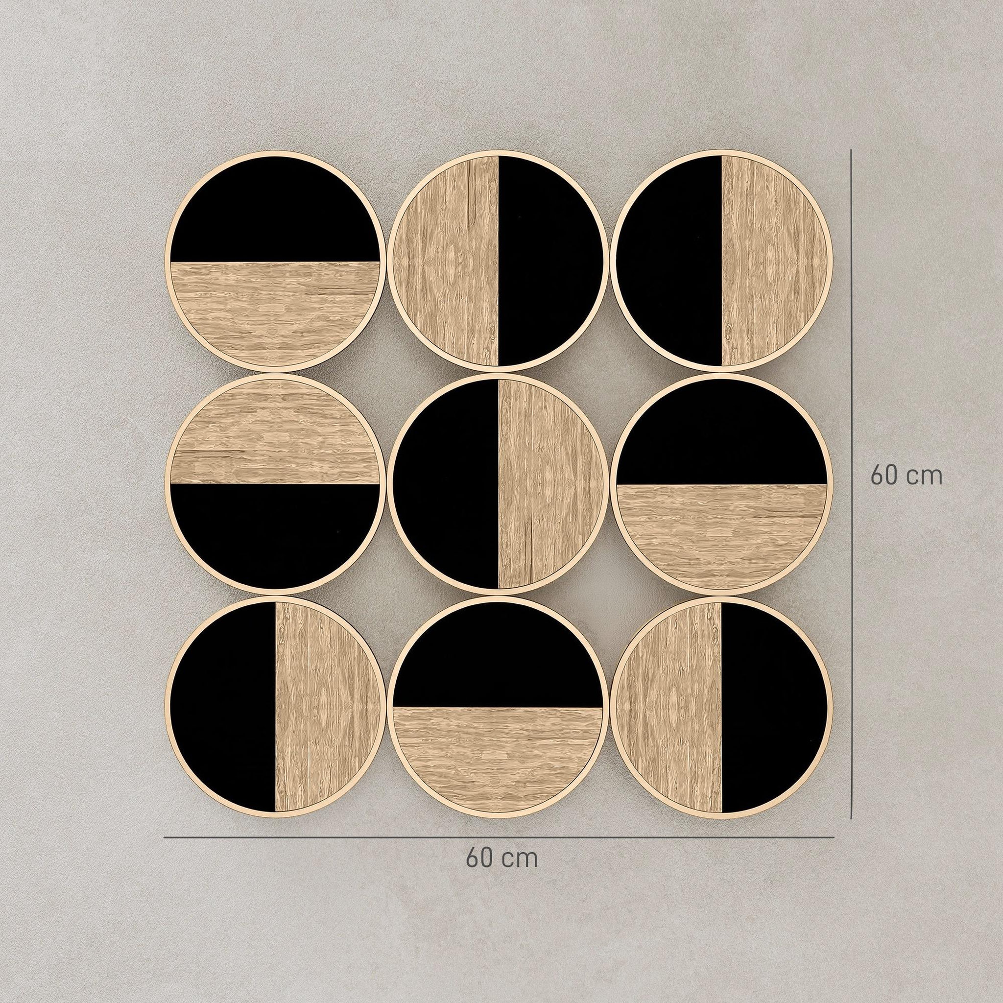 Voir la diapositive 3 : HOMCOM Décoration murale métal doré géométrique 9 disques 60 x 60 cm bicolore effet bois naturel noir