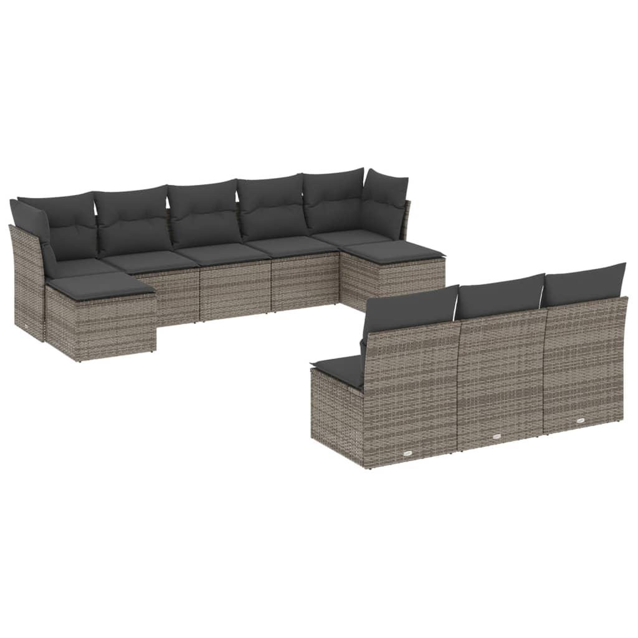 Voir la diapositive 2 : VIDAXL Salon de jardin avec coussins 10 pcs gris resine tressee