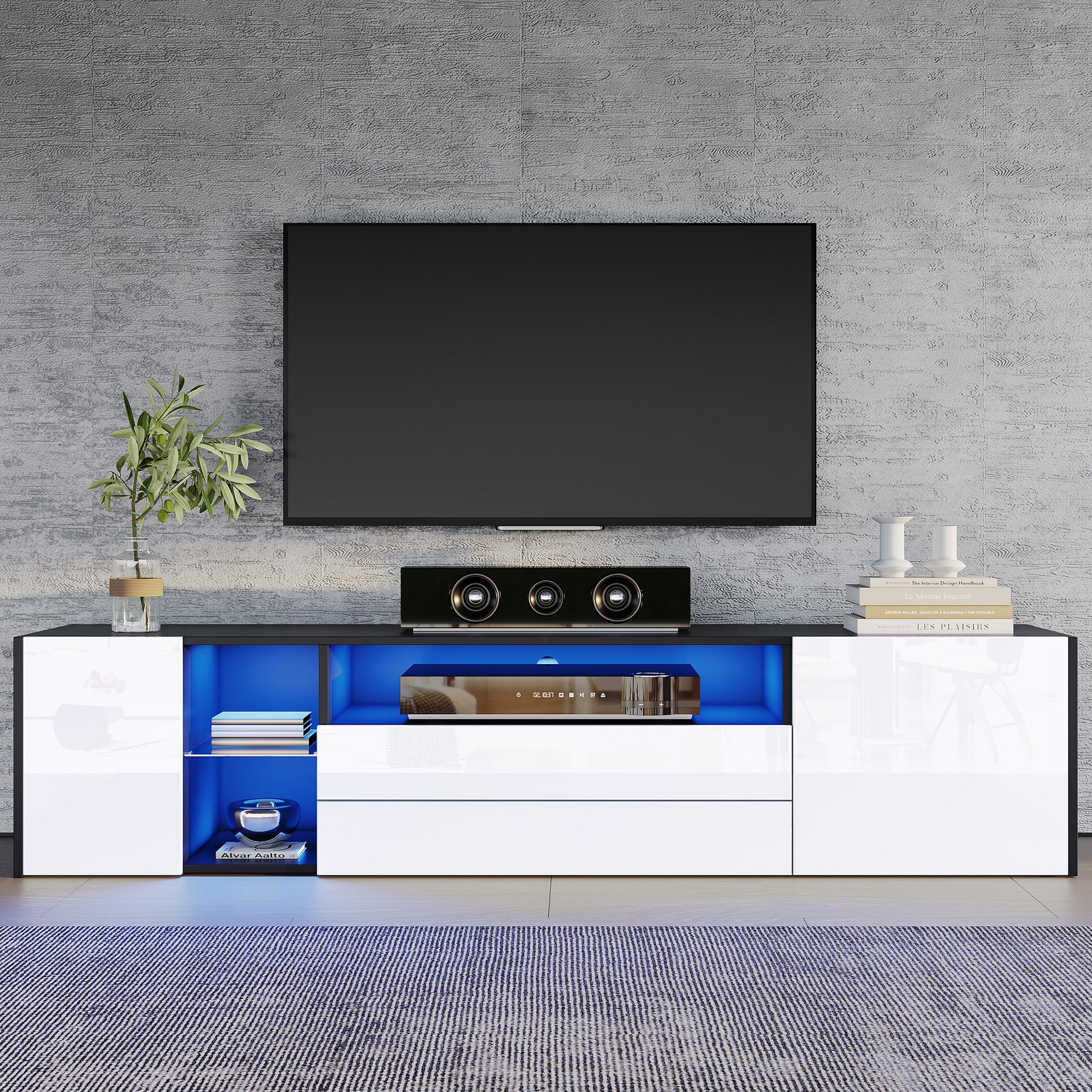 Voir la diapositive 2 : MERAX Meuble tv noir+blanc 180cm led panneau de particules