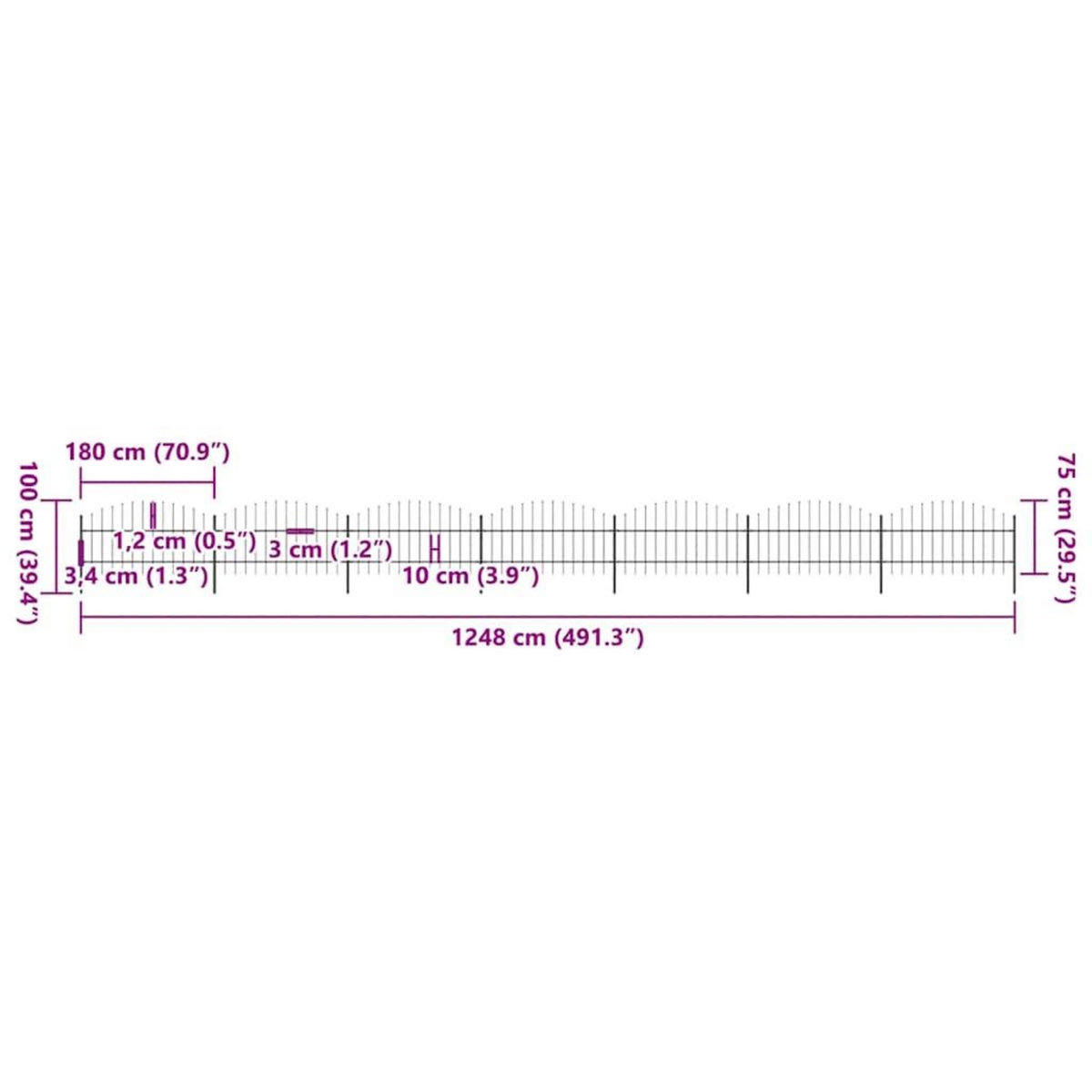 VIDAXL Cloture de jardin avec dessus en forme de lance en acier 1248 x 100 cm Noir