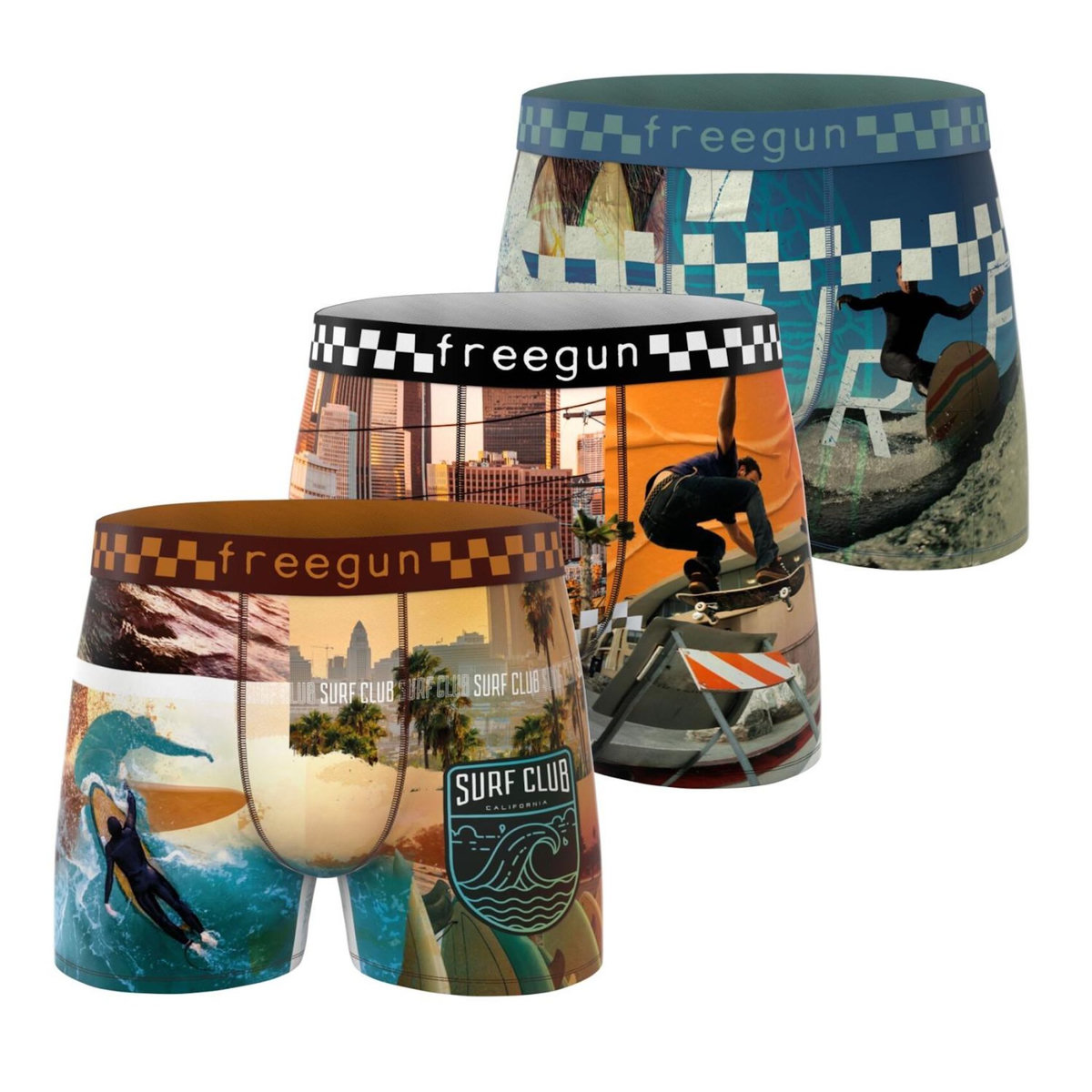 FREEGUN Lot de 3 boxers homme California Vibes