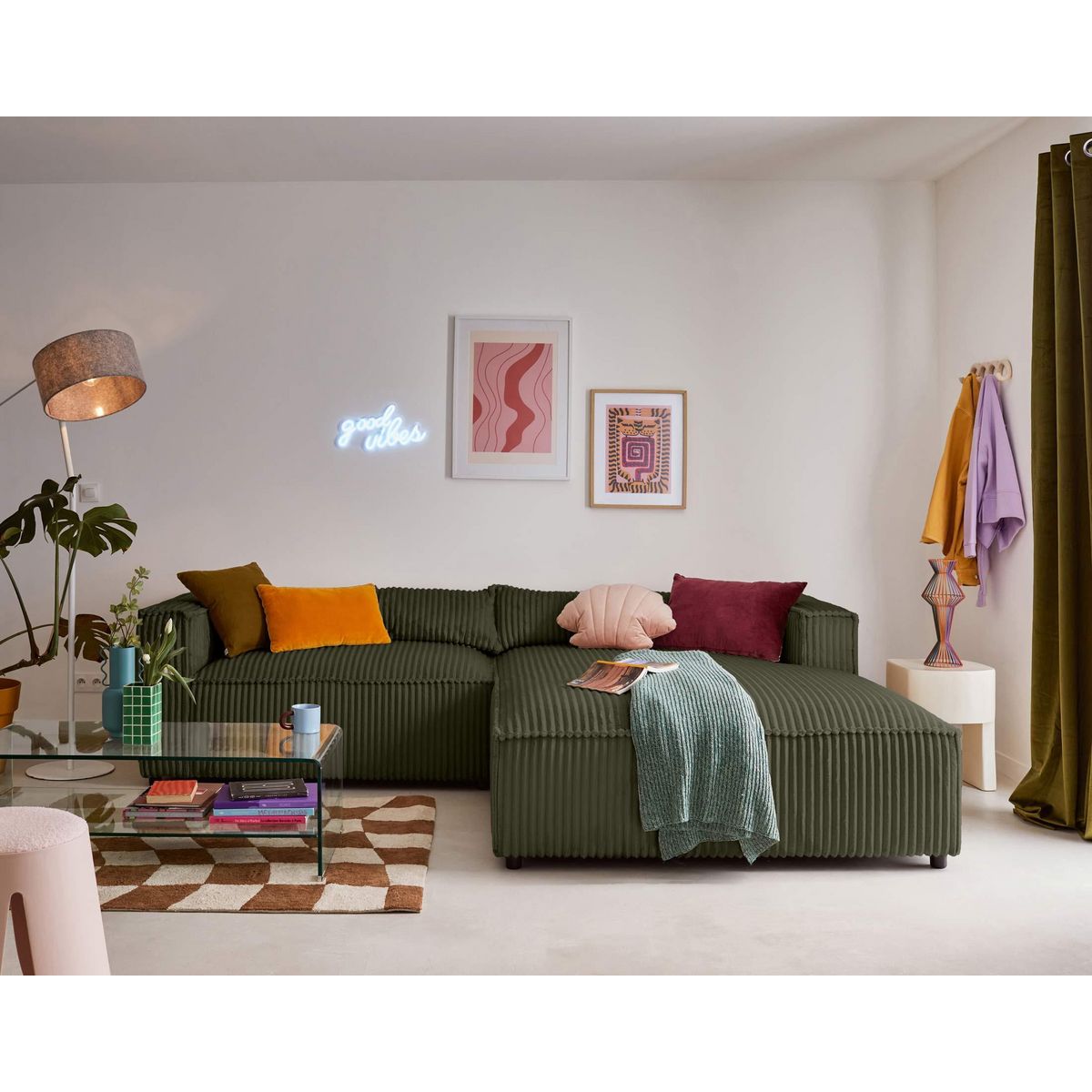 LISA DESIGN Ela - canapé d'angle droit - 4 places - en velours côtelé grosses côtes