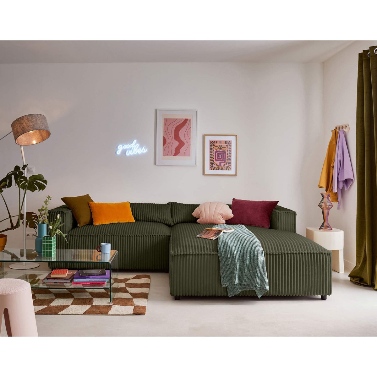 LISA DESIGN Ela - canapé d'angle droit - 4 places - en velours côtelé grosses côtes