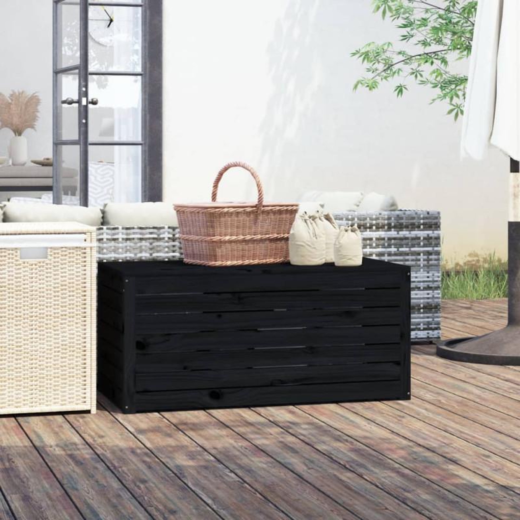 Voir la diapositive 1 : VIDAXL Boîte de jardin noir 101x50,5x46,5 cm bois massif de pin