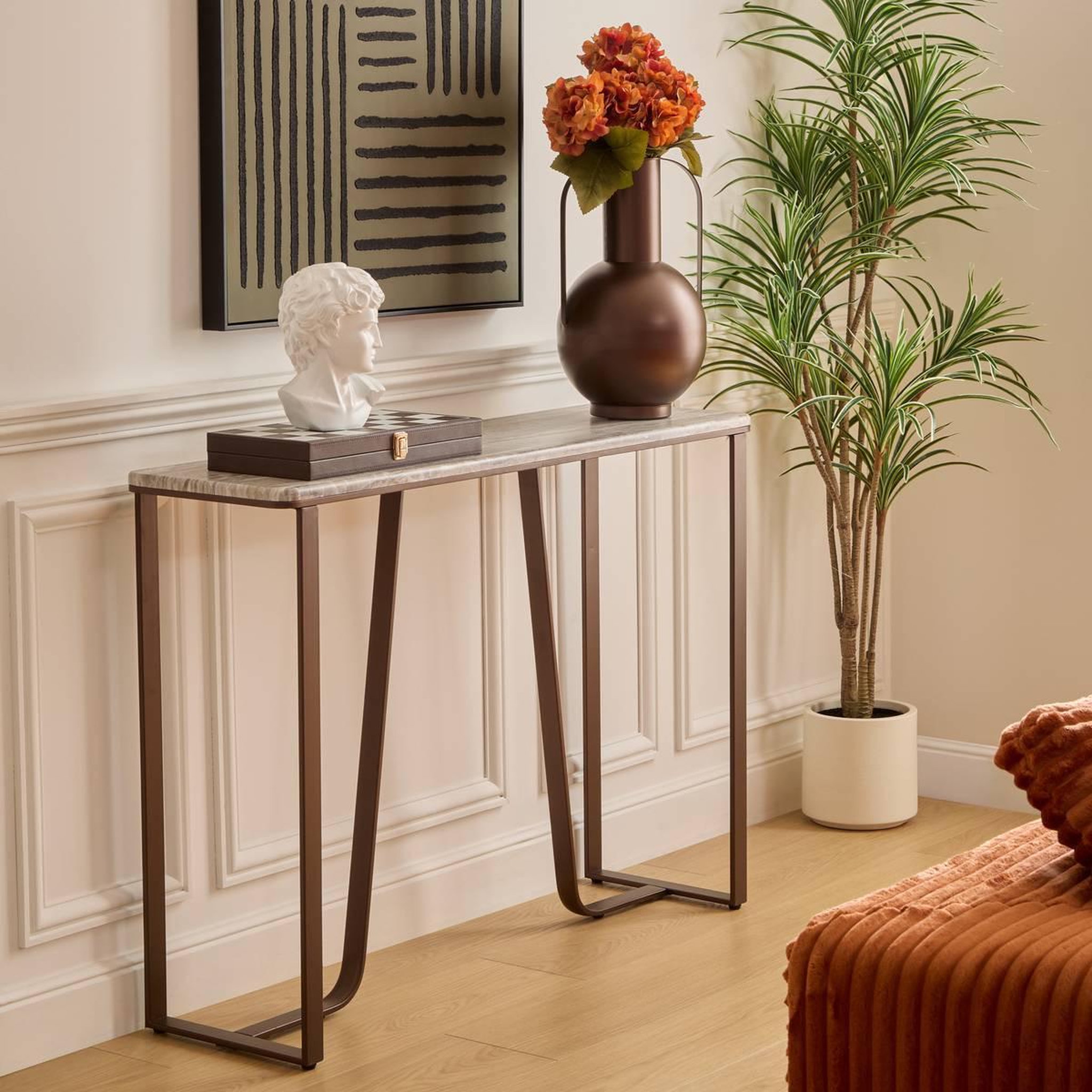 Voir la diapositive 5 : ATMOSPHERA Console effet marbre  barrel  120cm chocolat
