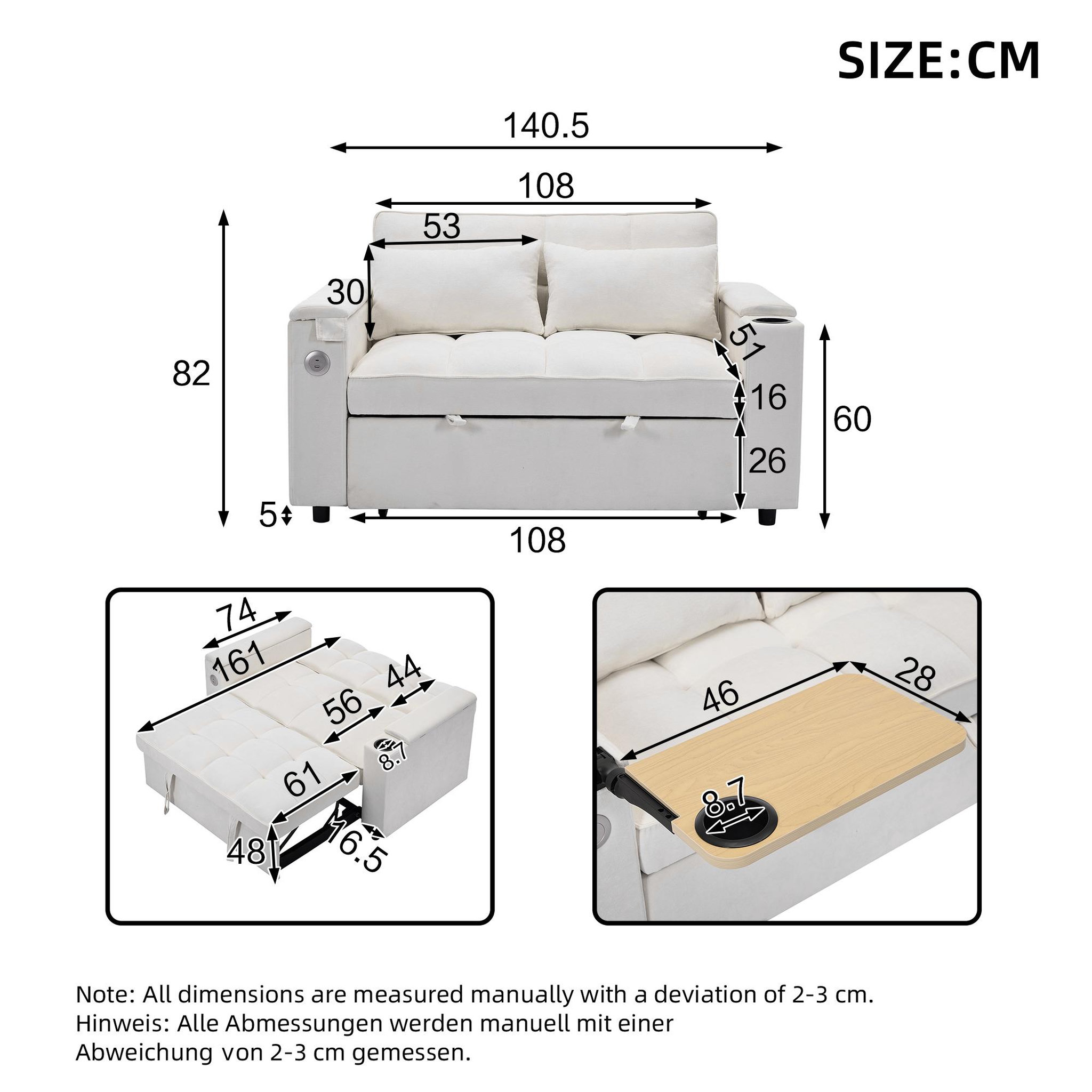 Voir la diapositive 3 : MERAX Canapé droit convertible 2 places tissu