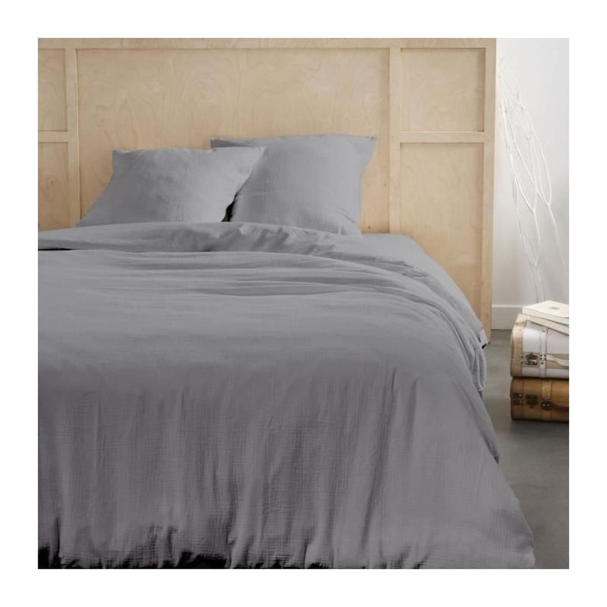 Today Parure de lit - TODAY - 123326 - 2 personnes - 260x240cm - Gaze de coton unie - Acier