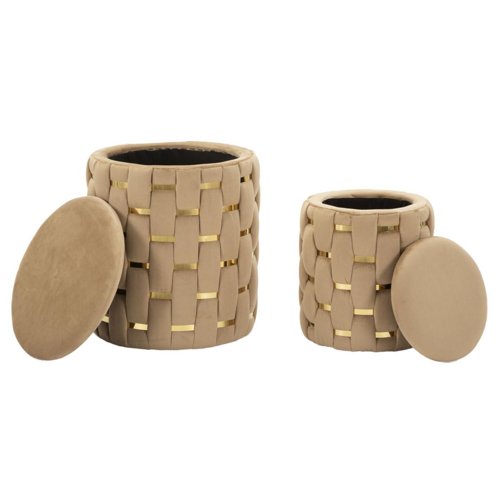 Voir la diapositive 2 : Paris Prix Lot de 2 poufs coffres  shanty  42cm marron & or