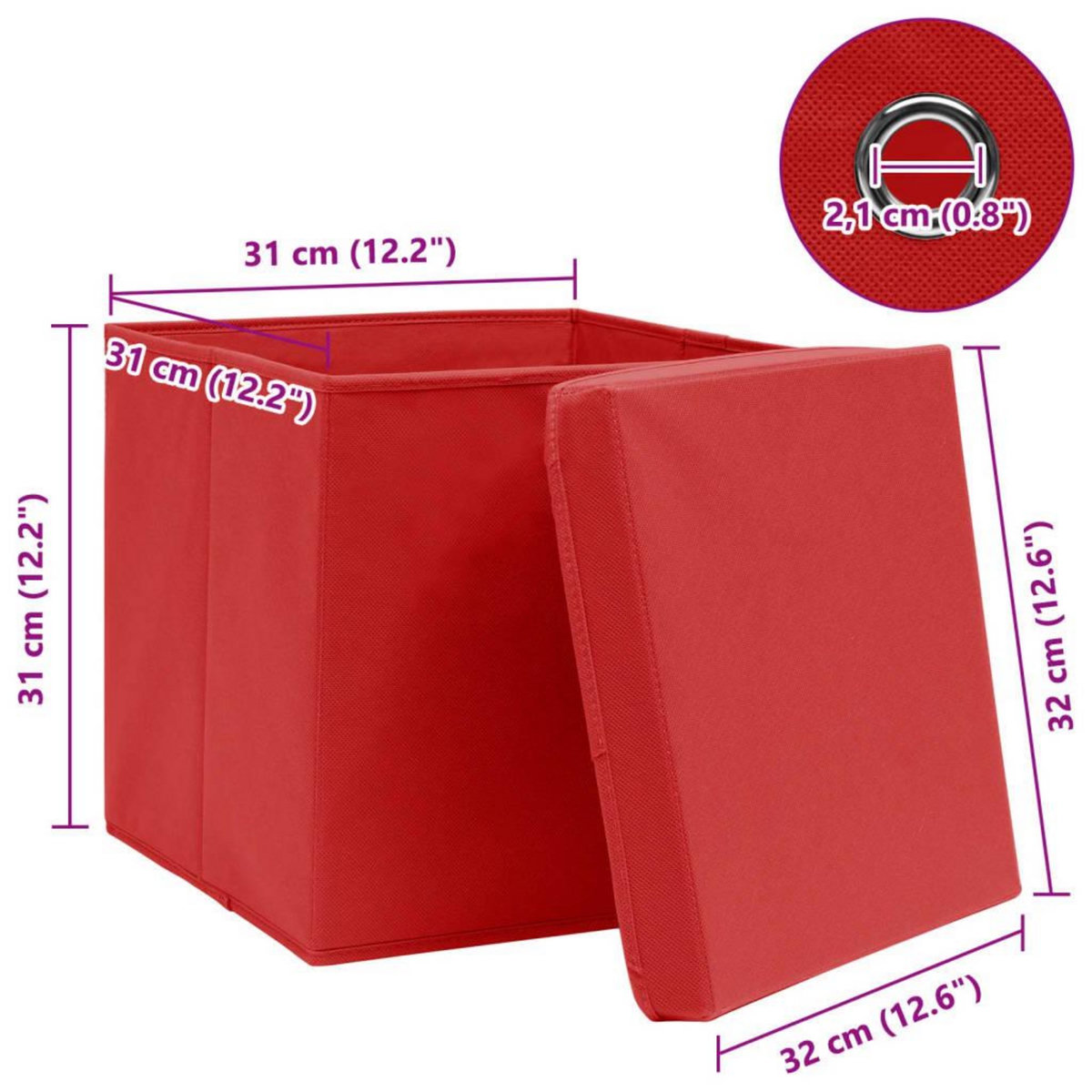 VIDAXL Boîtes de rangement et couvercles 4 pcs Rouge 32x32x32 cm Tissu