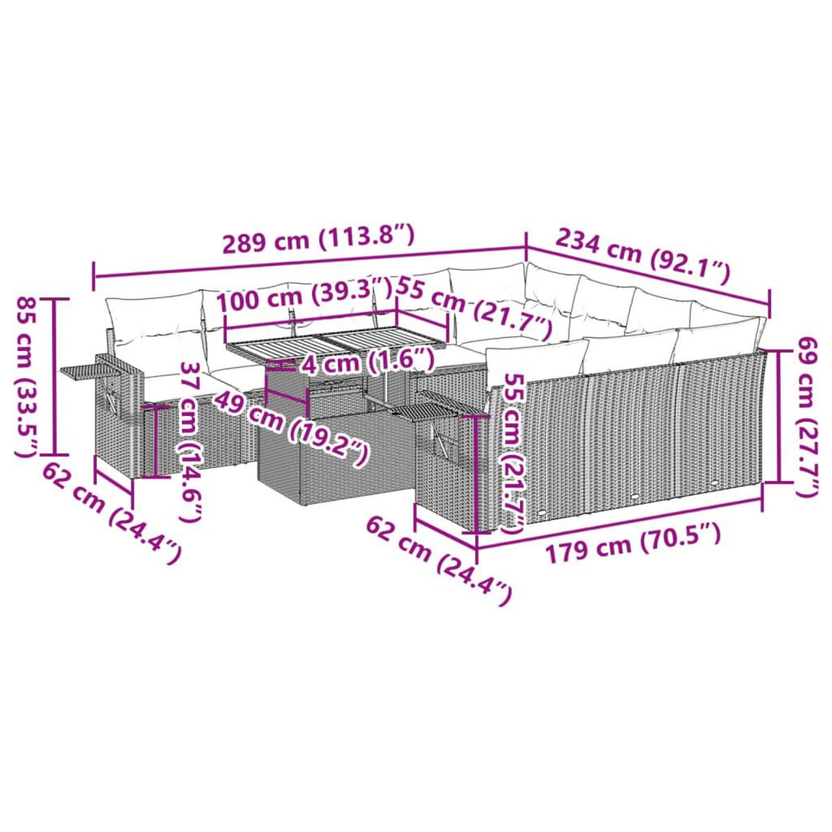 VIDAXL Salon de jardin 11 pcs avec coussins noir resine tressee
