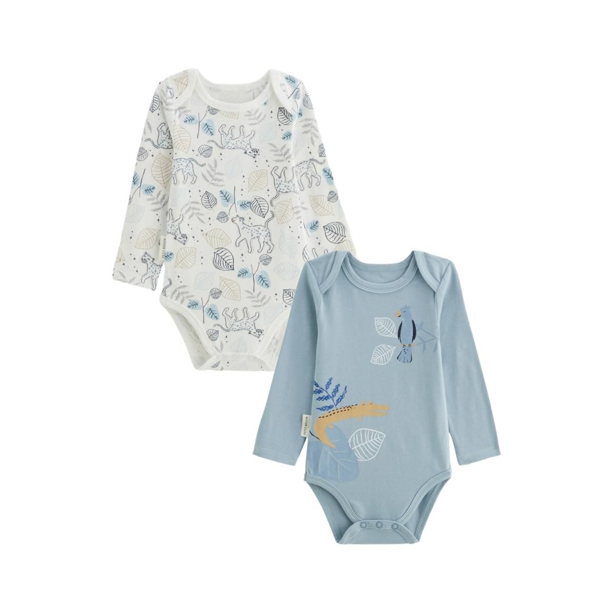 Petit Béguin Lot de 2 bodies bébé manches longues Félintrépide