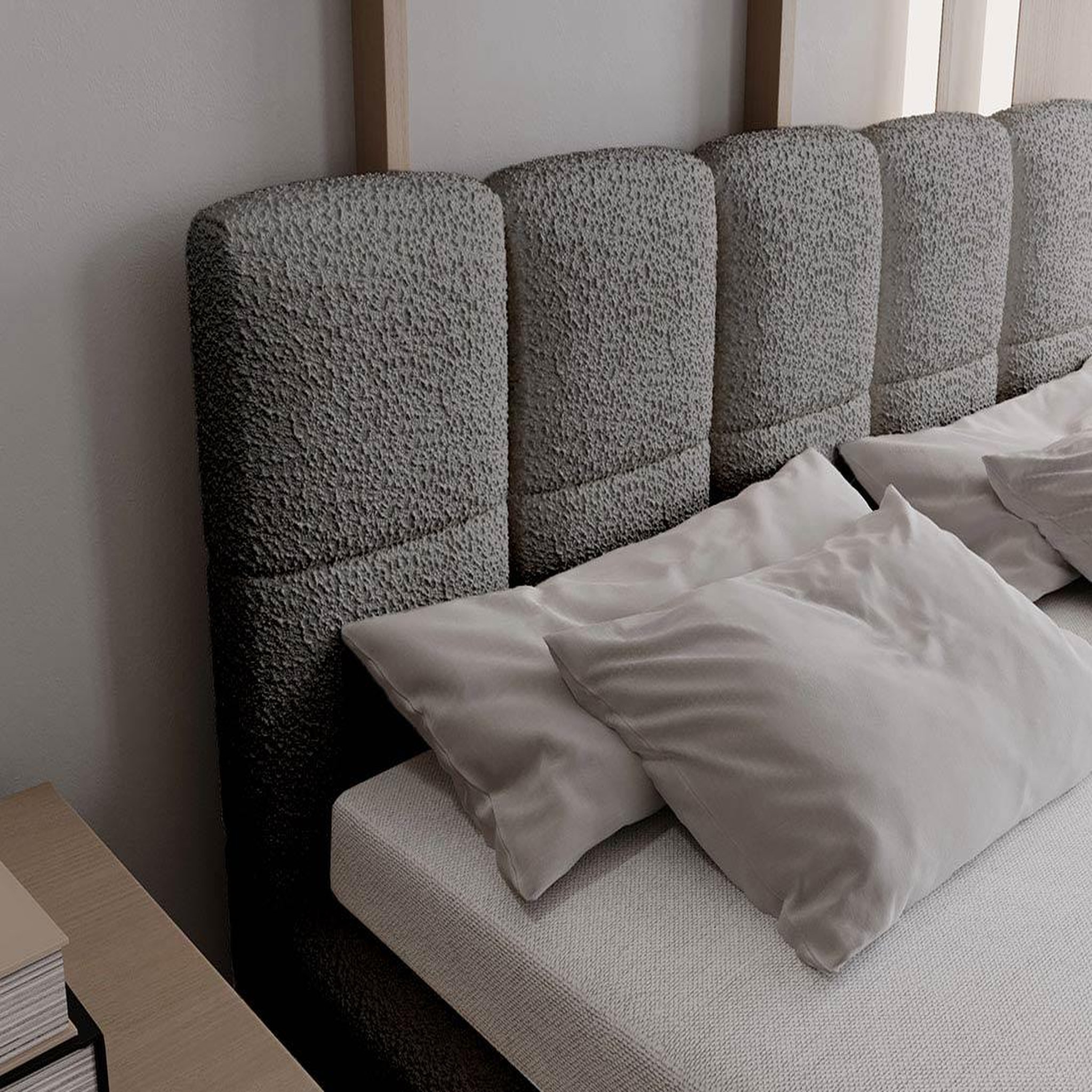 Voir la diapositive 6 : BEST MOBILIER Paulito - lit coffre queen size - 160x200 cm - sommier inclus - en tissu bouclette