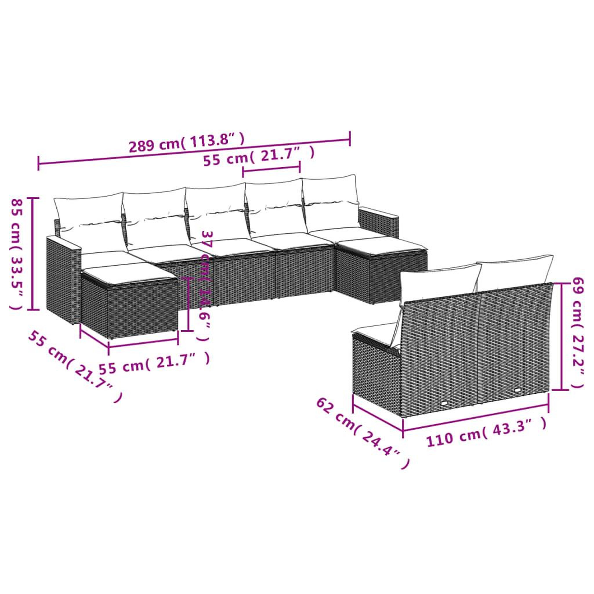 Voir la diapositive 4 : VIDAXL Salon de jardin 9 pcs avec coussins gris resine tressee