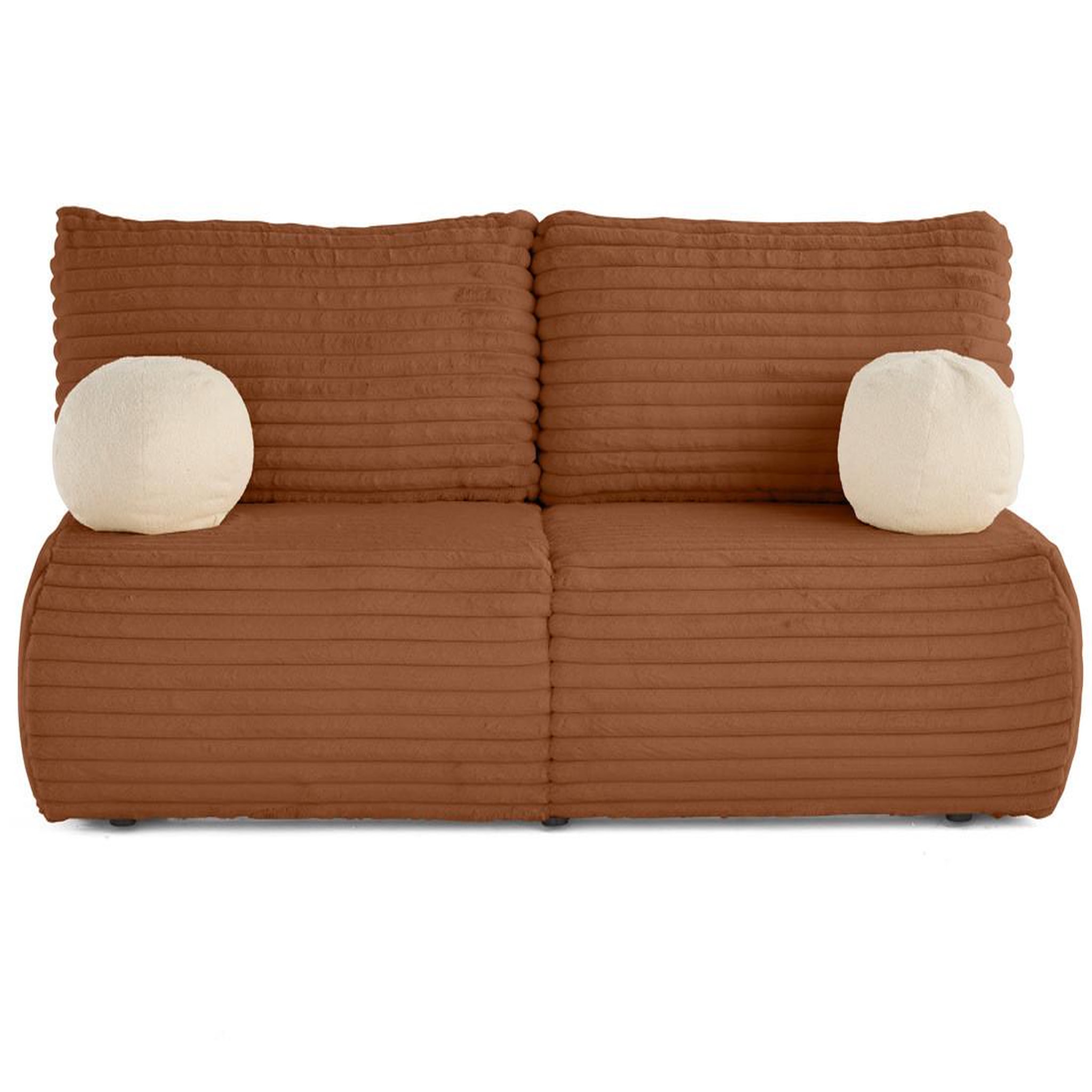 Voir la diapositive 1 : BEST MOBILIER Marvin - canapé 3 places convertible et coffre en fausse fourrure côtelée avec 2 coussins boule inclus