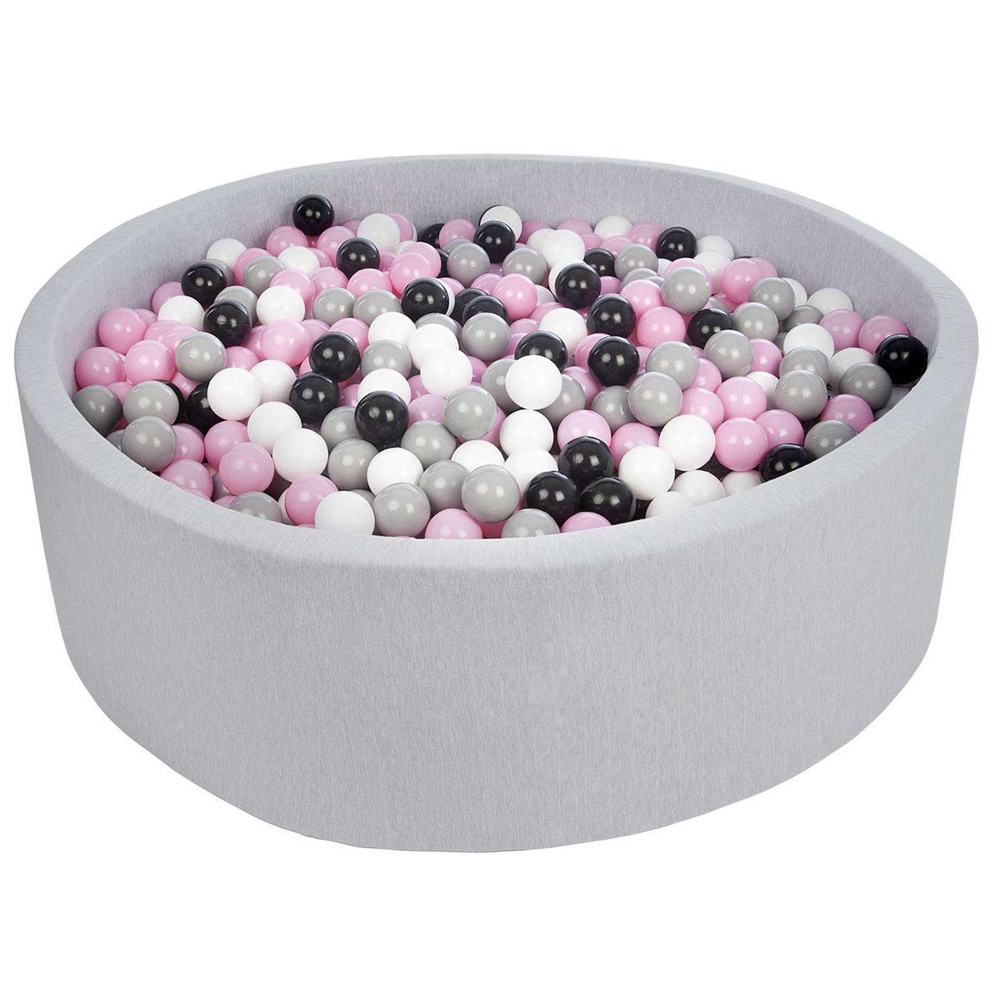 VELINDA Piscine à balles pour enfant, diamètre env.125 cm + 1200 balles noir,blanc,rose clair,gris