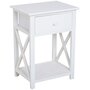 HOMCOM Table de chevet table de nuit style cosy avec croix latérales tiroir et étagère bois et MDF blanc