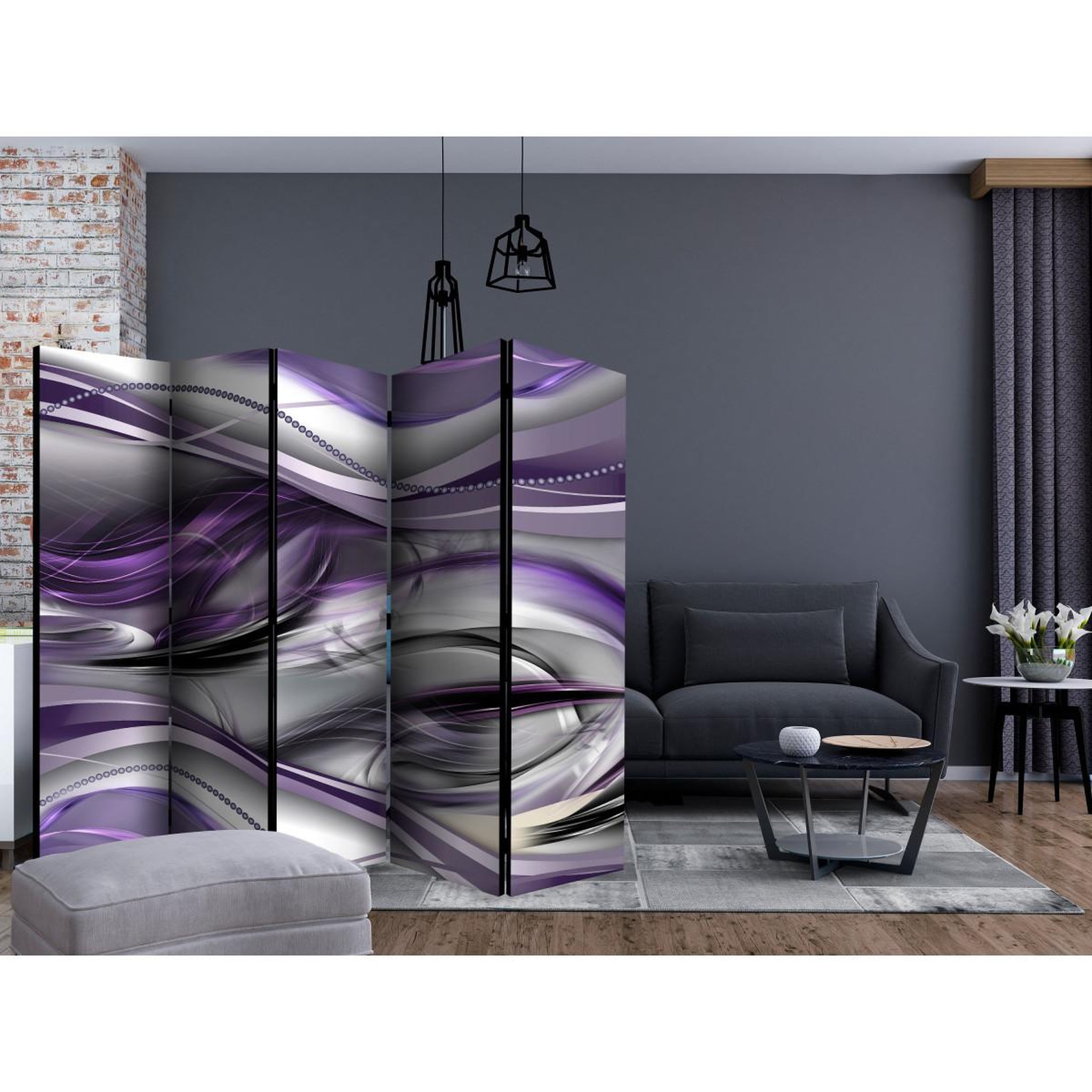 Voir la diapositive 2 : Paris Prix Paravent 5 volets  tunnels violet  172x225cm