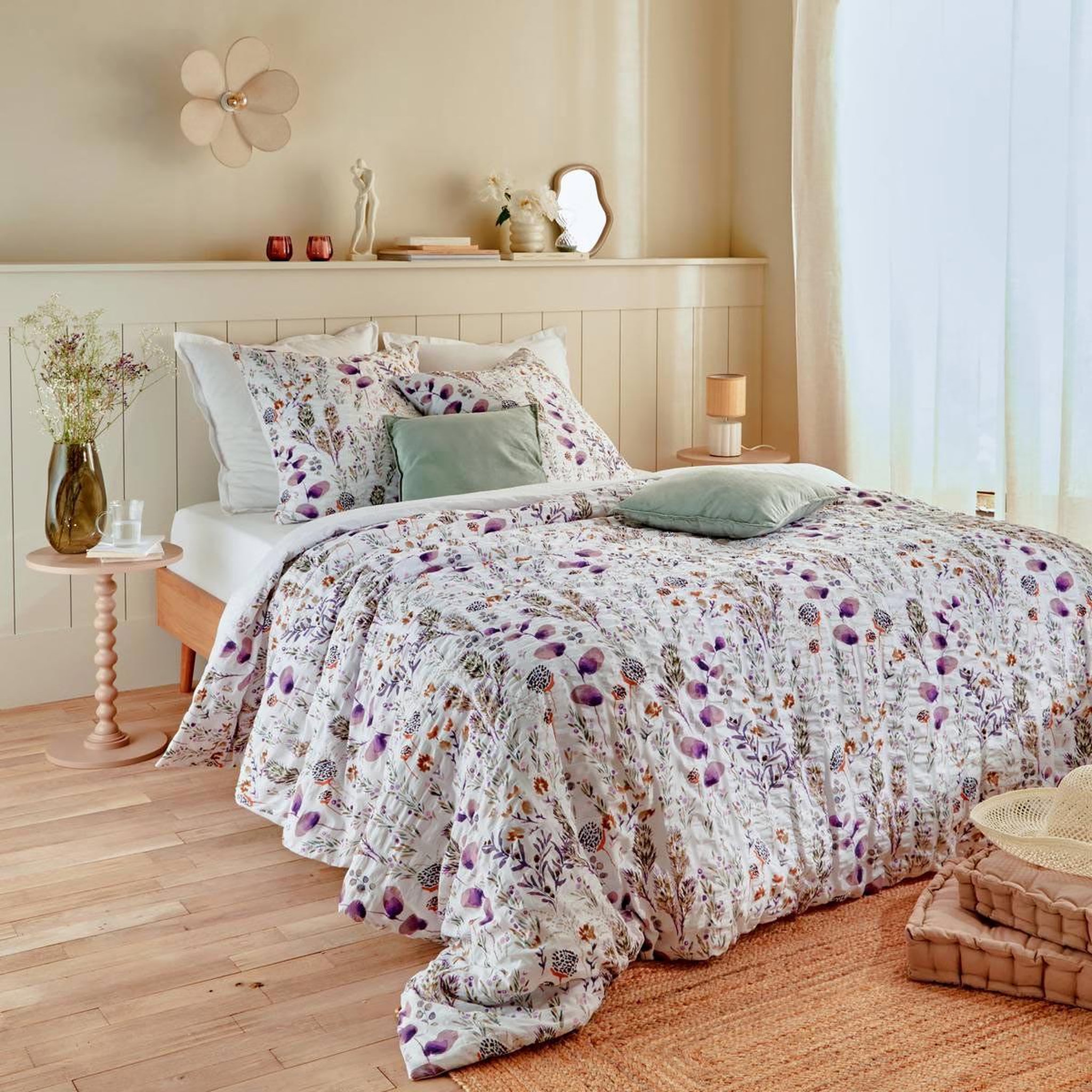 ATMOSPHERA Parure de lit 3 pièces  floral  240x220cm blanc