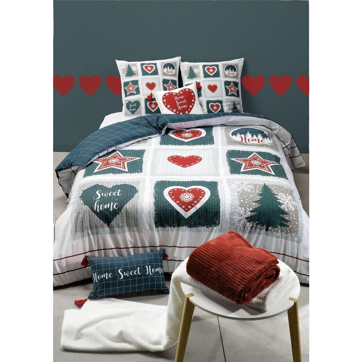Les Ateliers du Linge Parure Housse De Couette 100%coton 3pcs 240x220cm Home Sweet Home