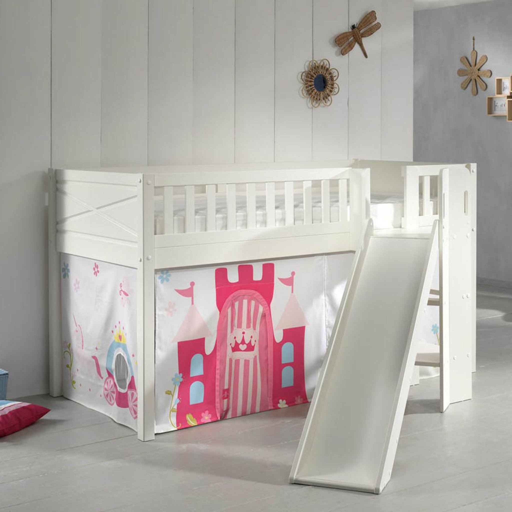 Voir la diapositive 5 : Paris Prix Lit enfant toboggan & tente  scott princesse  90x200cm blanc