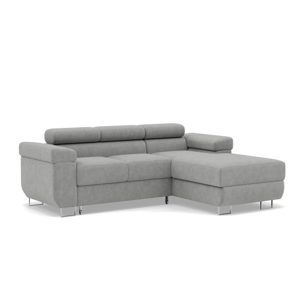 BEST MOBILIER Pablo - canapé d'angle droit - 6 places - convertible avec coffre et têtières réglables - en velours côtelé