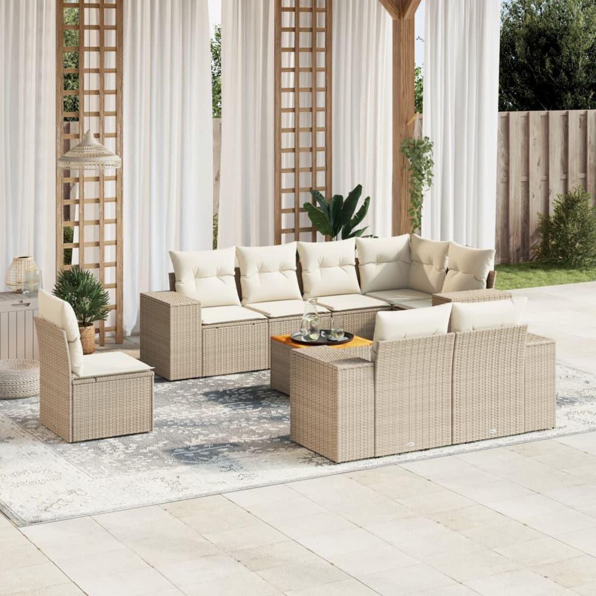 VIDAXL Salon de jardin avec coussins 9 pcs beige resine tressee